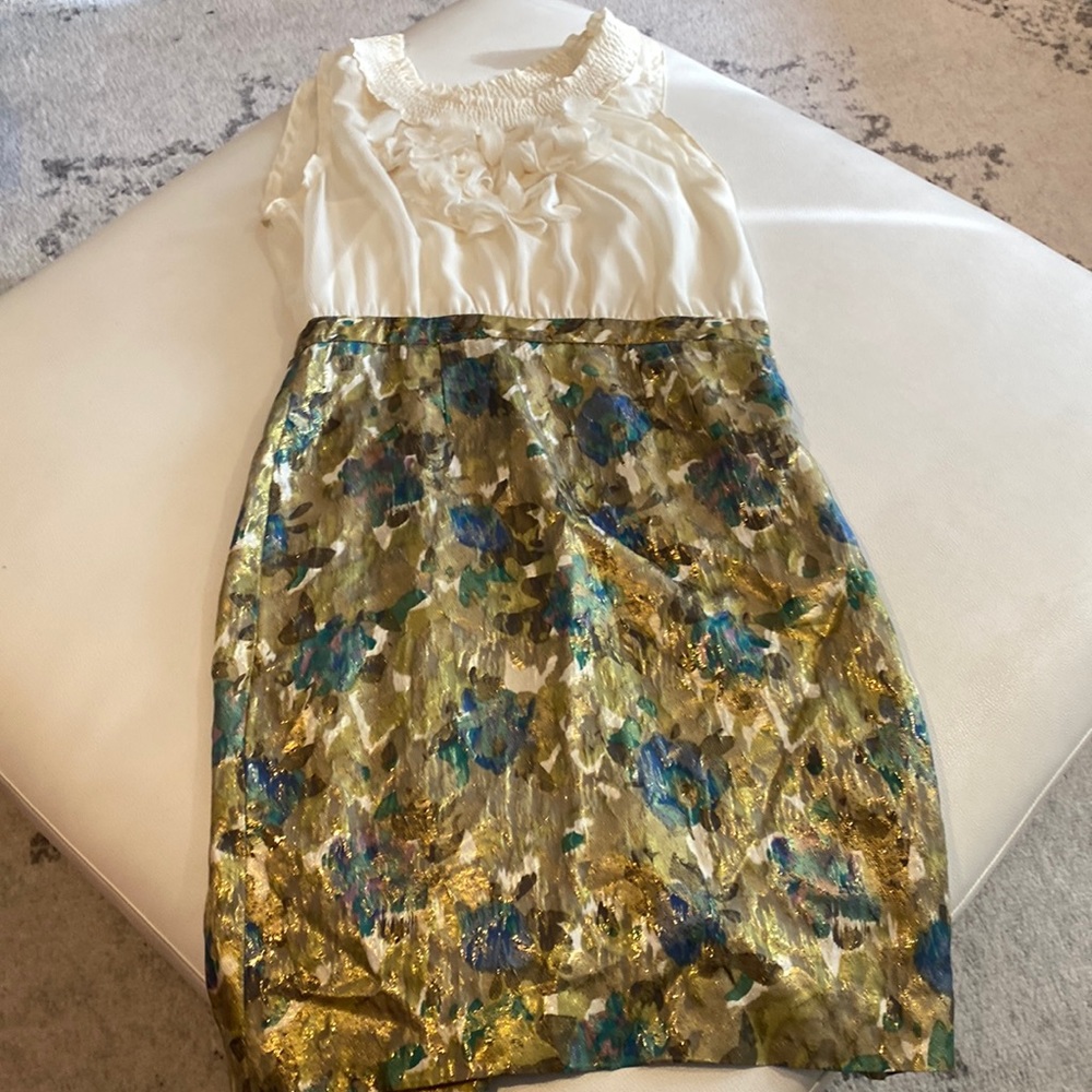 Moulinette Soeurs Cream Top Gold Floral Midi Dress